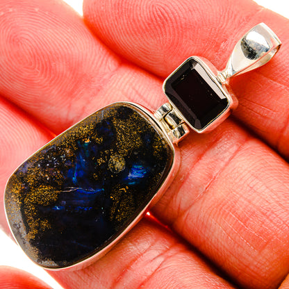 Boulder Opal, Garnet Pendant 2" (925 Sterling Silver) PD37884