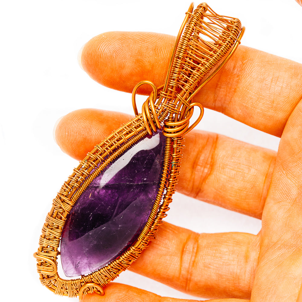 Dark Amethyst Wire Wrap Pendant 3 1/2" (Copper)