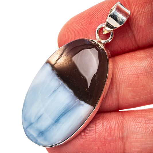 Sterling silver opal pendant, oval blue cabochon with brown backing and bail