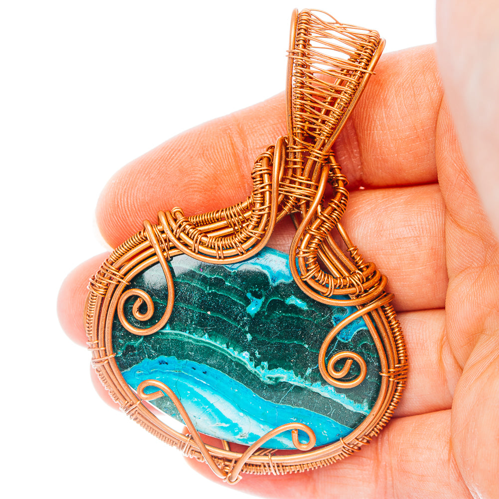 Malachite In Chrysocolla Wire Wrap Pendant 2 3/4" (Copper)
