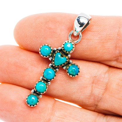 Southwestern Style Mohave Turquoise Cross Pendant 1 5/8" (.925 Sterling Silver)
