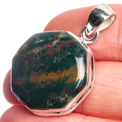 Bloodstone 925 Sterling Silver Pendant 1 1/4"