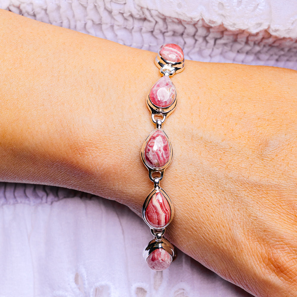 Rhodochrosite Bracelet 7 to 8" (.925 Sterling Silver)