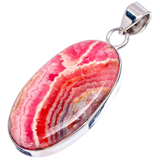 Rhodochrosite oval cabochon pendant with .925 sterling silver bezel and hanging loop