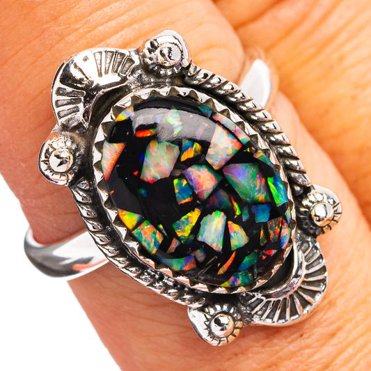 Southwestern Style Mosaic Opal Ring Size 8 Adjustable (.925 Sterling Silver)