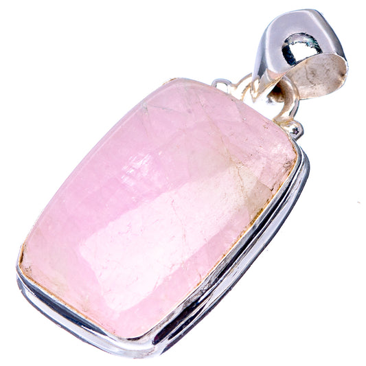 Rectangular pink kunzite pendant with .925 sterling silver frame and top bail