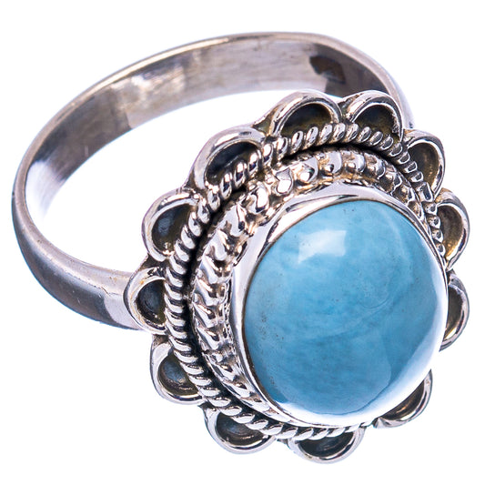 Angelite cabochon ring, .925 sterling silver band with ornate scalloped setting