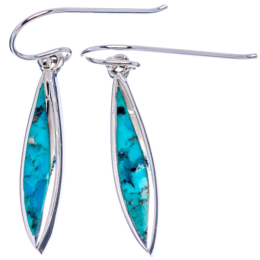 Sterling silver drop earrings with blue-green turquoise stone and French hooks