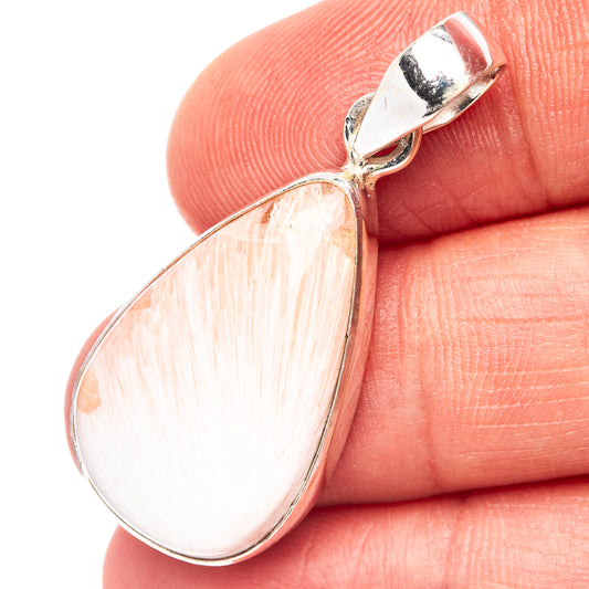 Pink scolecite teardrop pendant, .925 sterling silver bezel and bail