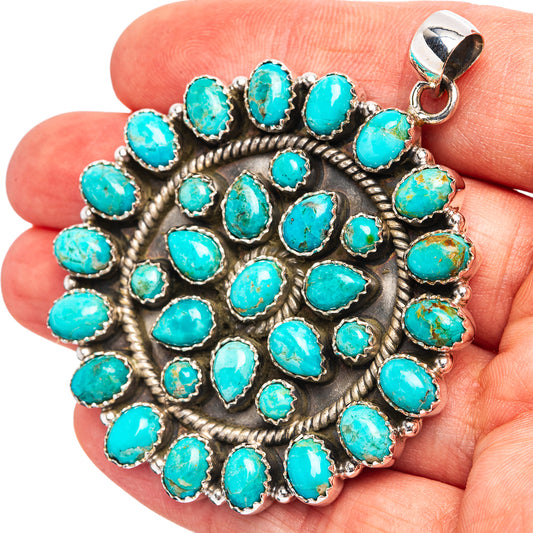 Turquoise cabochon cluster pendant in .925 sterling silver, teardrop bail, close-up