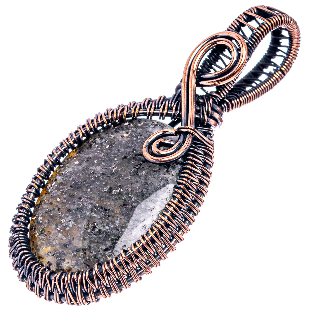 Black Sunstone Wire Wrap Pendant 2 3/8" (Oxidized Copper)
