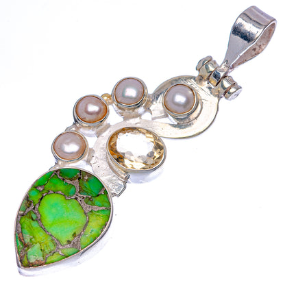 Green Copper Composite Turquoise, Citrine, Cultured Pearl Pendant 2 1/4" (925 Sterling Silver) P40028