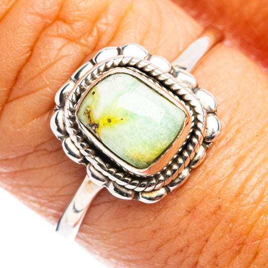 Sterling silver dainty turquoise ring with twisted rope bezel, size 8.75