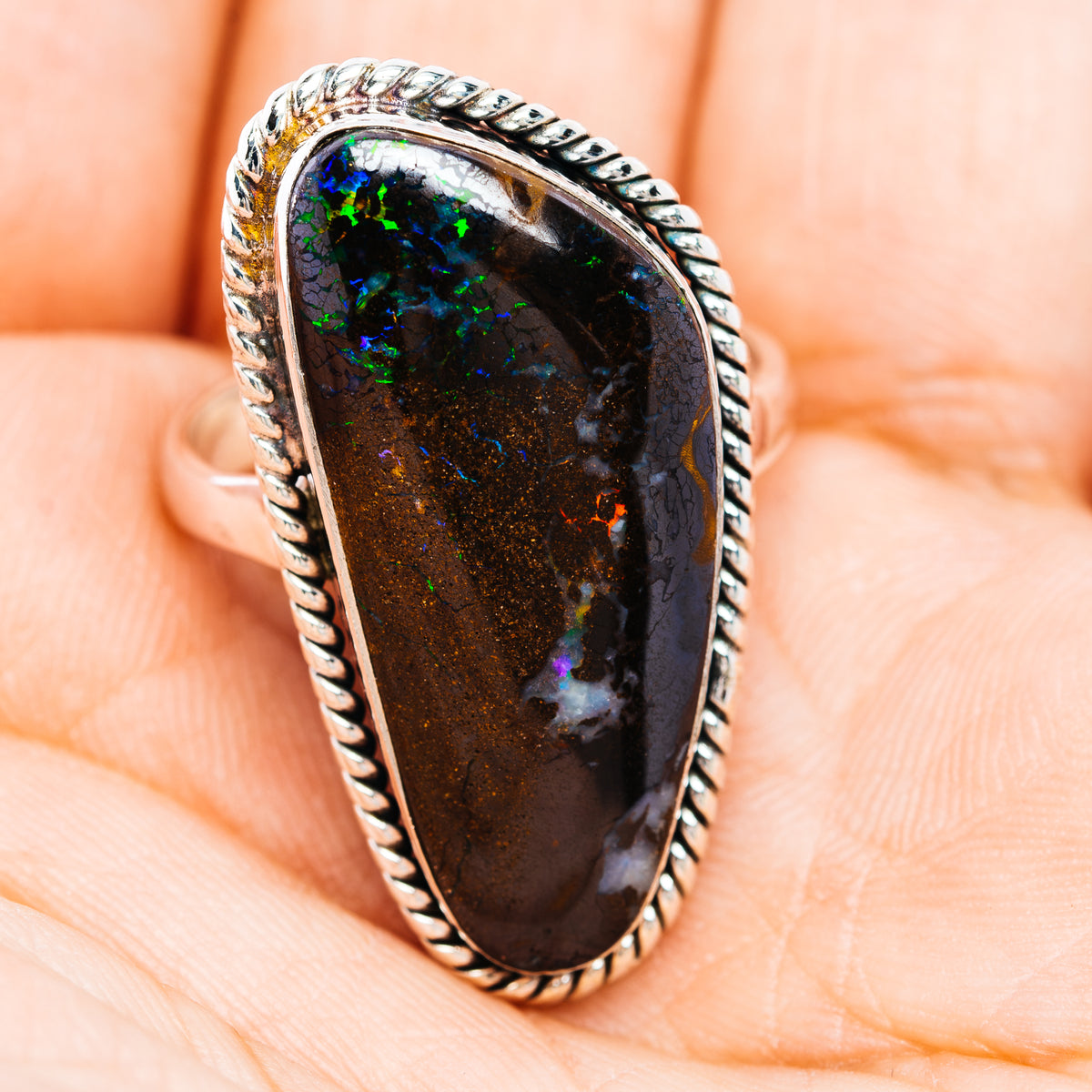 Premium Australian Boulder Opal  Ring Size 9 (.925 Sterling Silver)