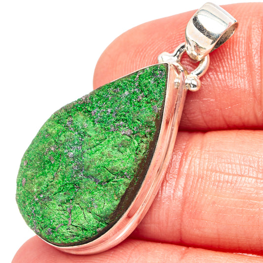 Sterling silver uvarovite garnet pendant with teardrop green gemstone and bail
