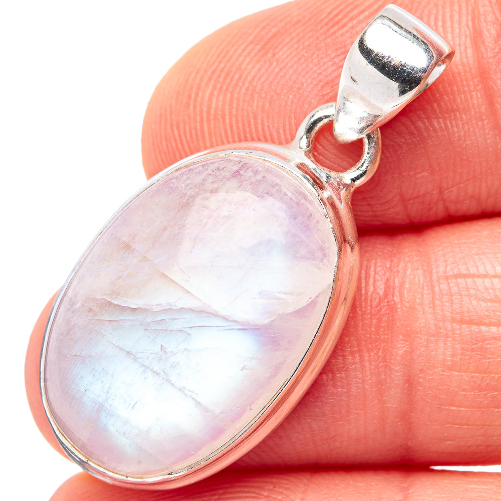 Rainbow Moonstone Pendant 1 3/8" (.925 Sterling Silver)