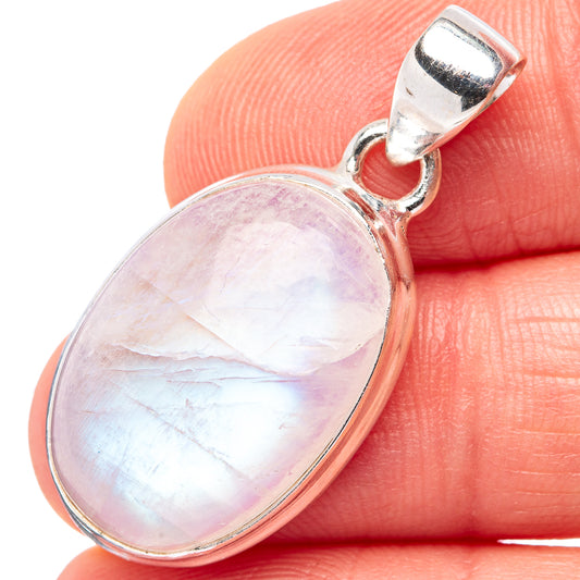Oval rainbow moonstone pendant, .925 sterling silver with iridescent stone cabochon