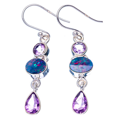 Rare Doublet Opal Earrings 1 5/8" (925 Sterling Silver) E1544
