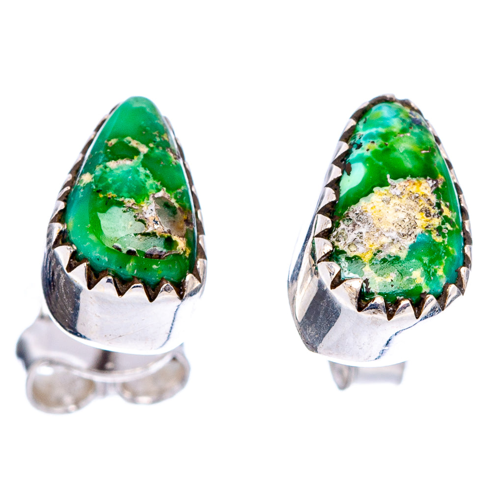 Green turquoise drop stud earrings with silver teardrop setting