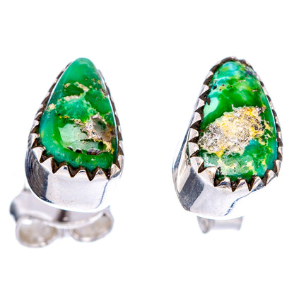 Green turquoise drop stud earrings with silver teardrop setting