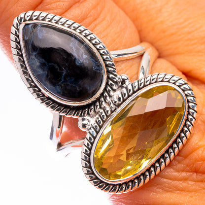 Large Lemon Quartz, Pietersite Ring Size 12 (925 Sterling Silver) R140802