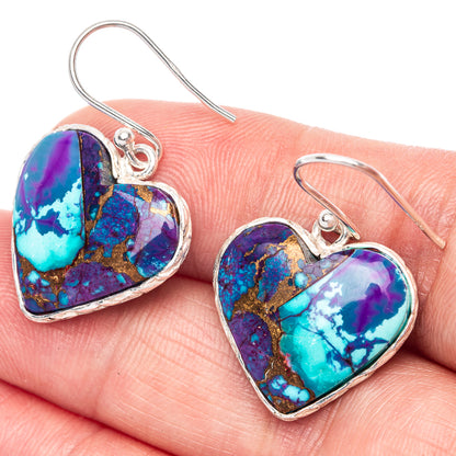Purple Copper Composite Turquoise Heart 925 Sterling Silver Earrings 1 1/4" (925 Sterling Silver) E1217