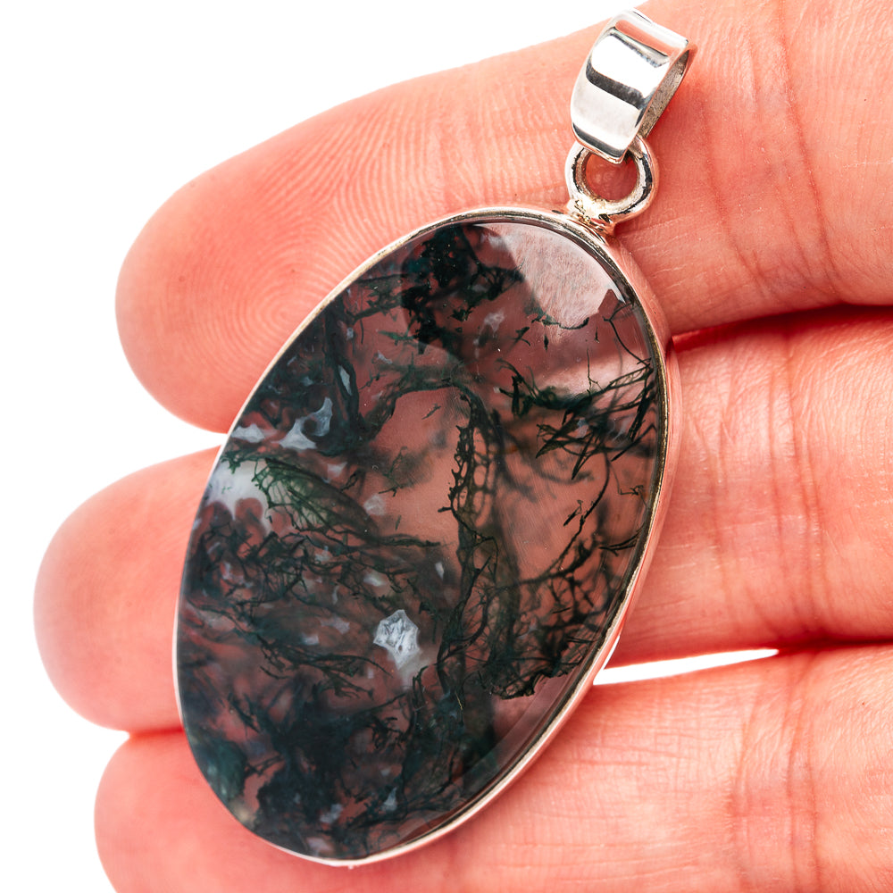 Premium Green Moss Agate Pendant 1 7/8" (.925 Sterling Silver)
