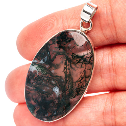 Premium Green Moss Agate Pendant 1 7/8" (.925 Sterling Silver)