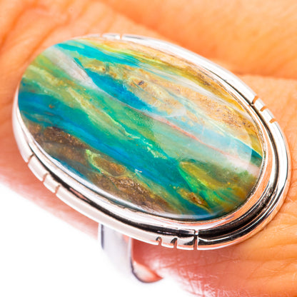 Peruvian opal ring, oval blue-green stone in 925 sterling silver setting, size 10