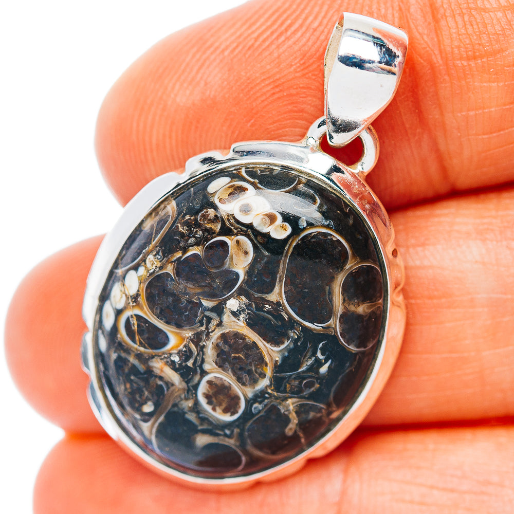Turritella Agate Pendant 1 3/8" (.925 Sterling Silver)