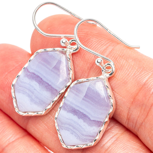 Blue Lace Agate 925 Sterling Silver Earrings 1 3/8" (925 Sterling Silver) E1950