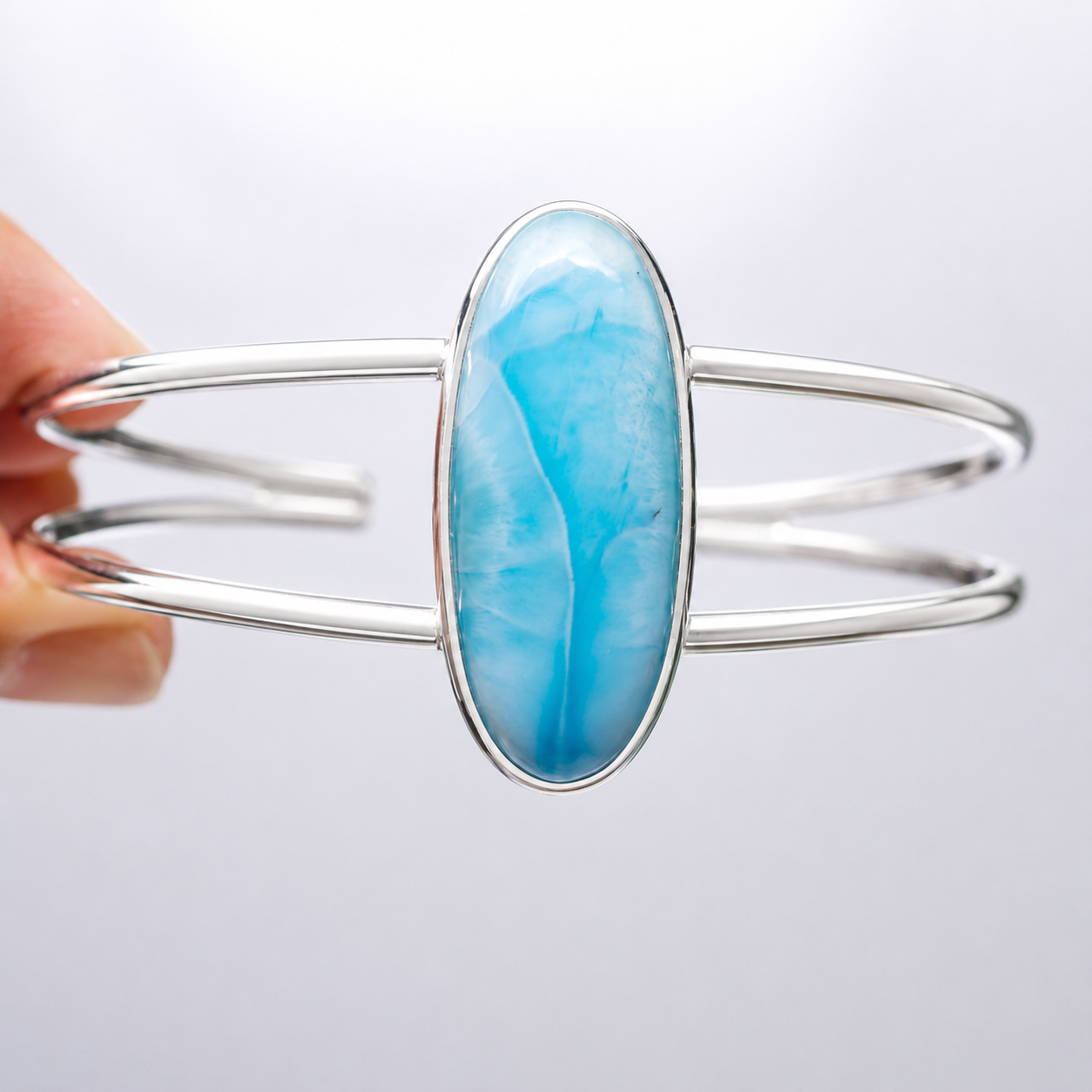 Larimar Cuff Bracelet Adjustable (.925 Sterling Silver)