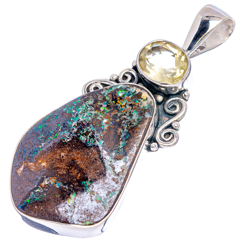 Premium Boulder Opal, Lemon Quartz Pendant 2 1/8" (.925 Sterling Silver)