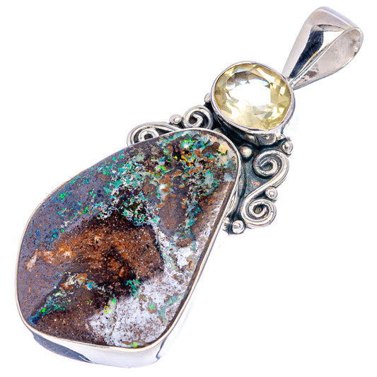 Sterling silver pendant with oval lemon quartz top and rounded boulder opal