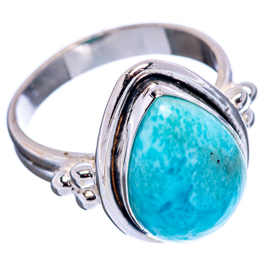 Sterling silver ring with oval larimar-blue stone and decorative split band, size 6.5