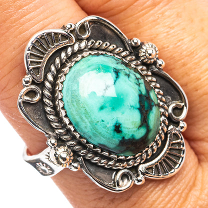 Exclusive Southwestern Style Hubei Turquoise Ring Size 9 Adjustable (.925 Sterling Silver)