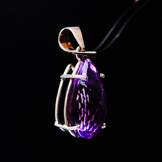 19.49ct Faceted Brazilian Amethyst Pendant 1 1/2" (.925 Sterling Silver)
