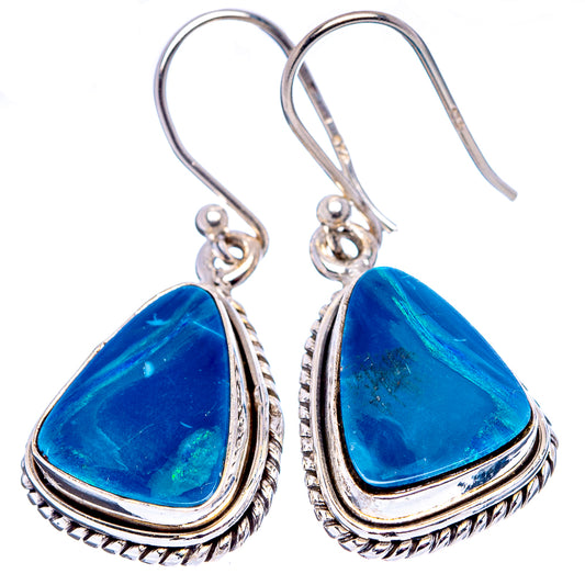 Sterling silver opal drop earrings with blue teardrop gems and ornate rope border