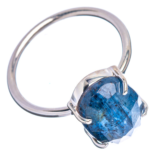 Size 9 sterling silver ring with faceted blue kyanite oval center, prong setting