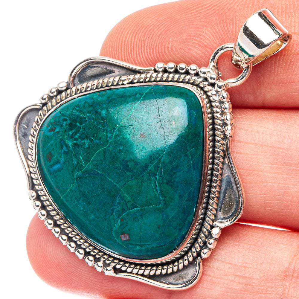 Large Chrysocolla 925 Sterling Silver Pendant 1 3/4" (925 Sterling Silver) P43621