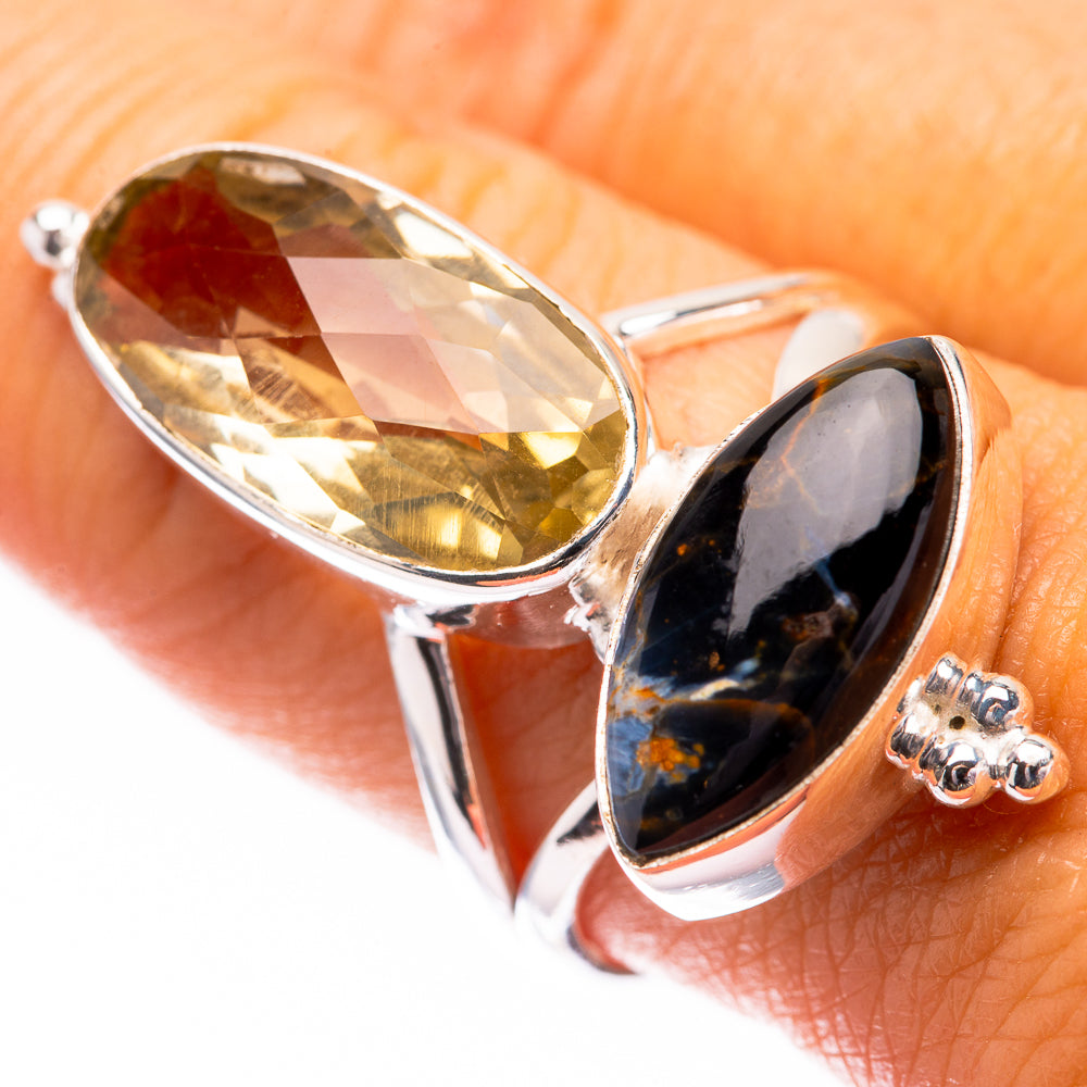 Large Pietersite, Lemon Quartz Ring Size 9 (925 Sterling Silver) R140641