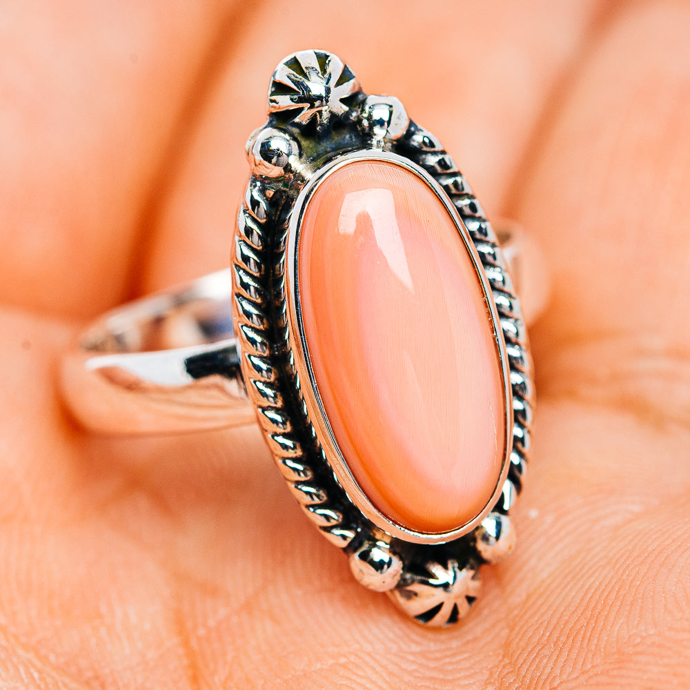 Premium Southwestern Style Pink Queen Conch Shell Ring Size 9 (.925 Sterling Silver)