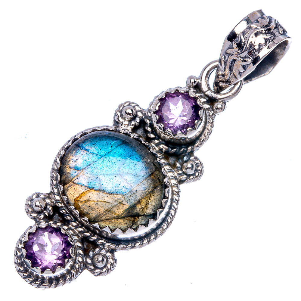 Labradorite, Amethyst Pendant 1 5/8" (925 Sterling Silver) P40209
