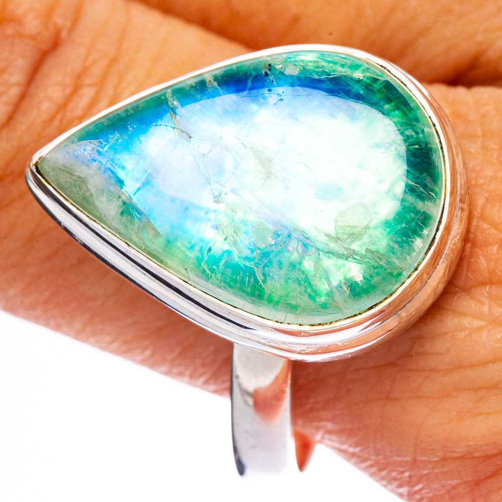 Large Green Moonstone Ring Size 12.5 (925 Sterling Silver) R146468