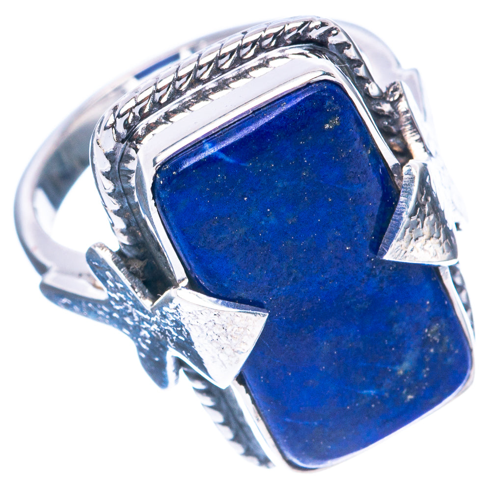 Lapis lazuli 925 sterling silver ring with blue stone and braided, ornate band
