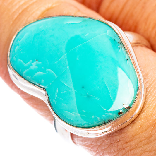Campitos turquoise ring in .925 sterling silver, size 9; oval stone with silver bezel.