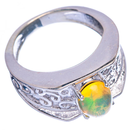 Sterling silver opal ring with oval Ethiopian opal and ornate engraved band
