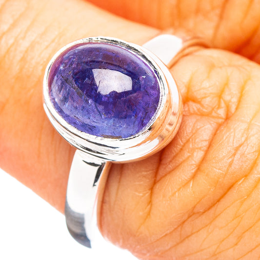 Oval purple tanzanite gemstone ring in .925 sterling silver, size 7