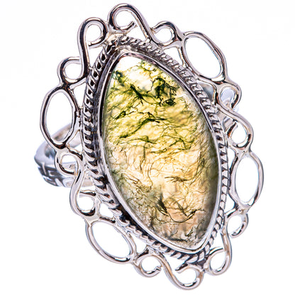 Premium Green Moss Agate Ring Size 7.75 (.925 Sterling Silver)
