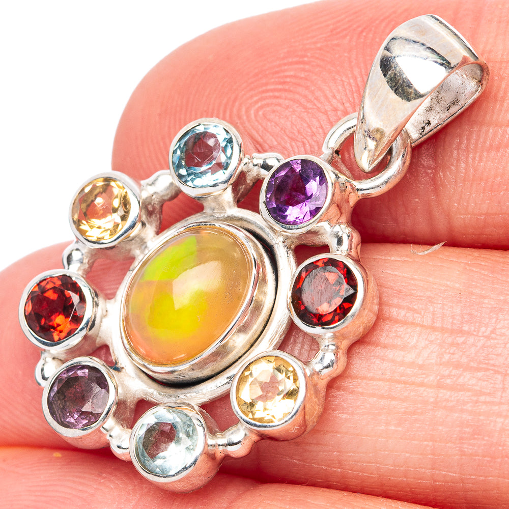 Rare Ethiopian Opal, Garnet, Amethyst, Citrine, Blue Topaz Pendant 1 1/4" (925 Sterling Silver) P42739